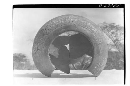 Carved fine orange bowl, white slip - Temple Initial Series S. court (?)