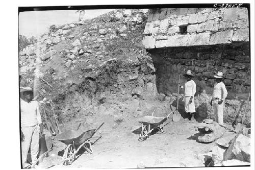 Caracol, S. side lower stairway under excavation.