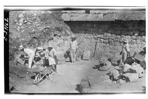 Caracol. Excavation of lower stairway (south side of stairway).