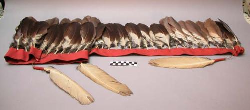 Streamer for lance or coupe stick. Eagle feathers attached on edge of red cloth