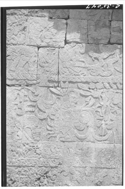 Serpents in bas relief. Ceremonial serpent forming the center of lower chamber