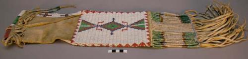 Pipe and tobacco case--skin decorated with fringe and beadwork