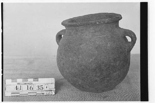 Pottery Jar with Broad Vertical Loop Handles