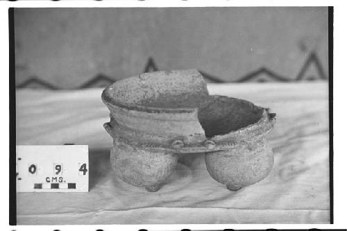 Red on Orange Tetrapod Bowl; Frog Effigy Basal Flange