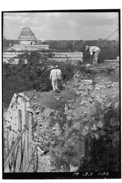 Southwest top corner of main stairs after removal of mask at Monjas