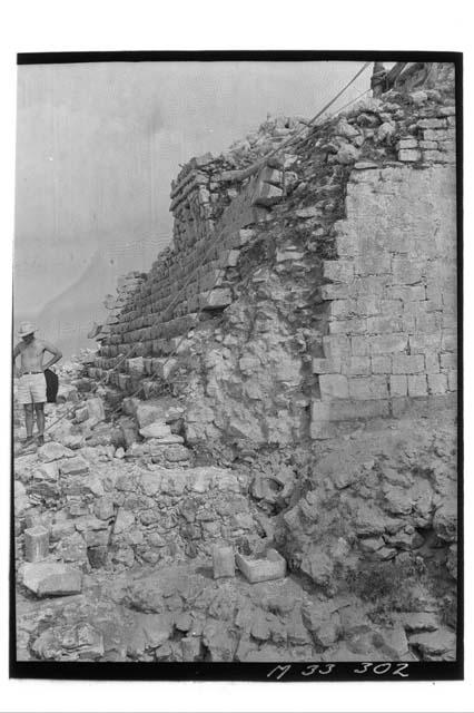 Foundation and west casing of second story stairs at Monjas.