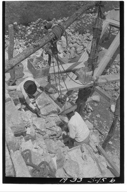 Stair coping work at Monjas, from above