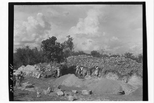 Monjas - E. mound from S.W. exposing two columns