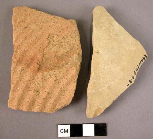 Ceramic sherds, miscallaneous, Heavy coarse ware, undecorated red and buff ware