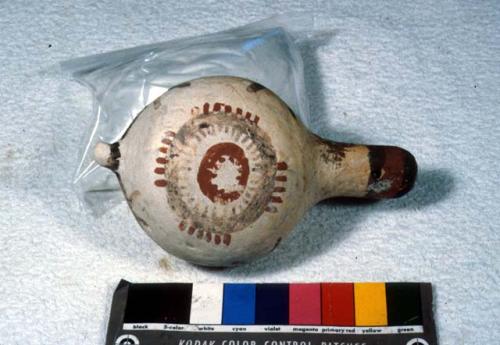 Painted pottery rattle in form of gourd