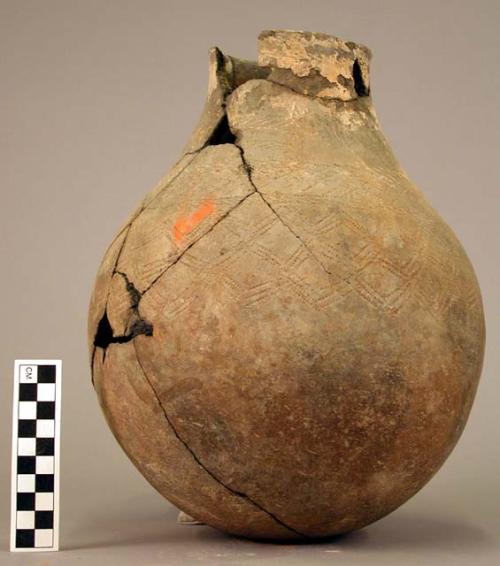 Jar, pottery, incised