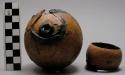 Partial gourd pipe, 1 spherical w/ 2 perfs, 1 gourd ring, both w/ resin remnants