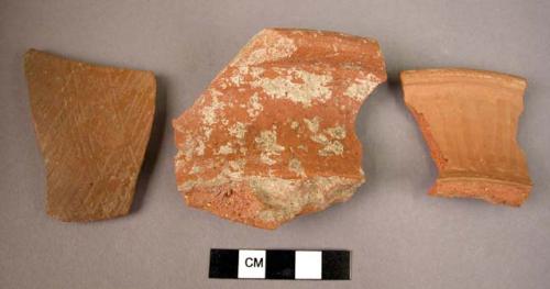 5 potsherds - brittle orange buff ware