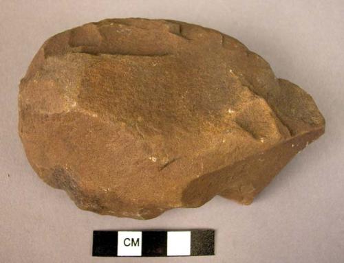 Chipped stone biface, handaxe, roughly chipped, roughly oval