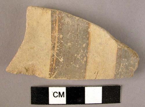 Ceramic body sherd, buff ware with brown painted bands