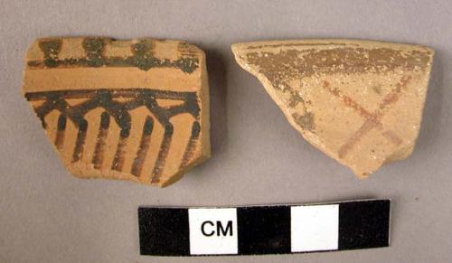 Cermaic rim sherds, buff ware with browm painted simple linear design