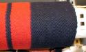 Manta, blue wool with red and blue borders, diagonal twill.