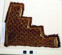 Organic, woven stepped corner, red and gold diamond pattern