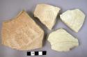 Ceramic rim and body sherds, red, white and green ware, incised