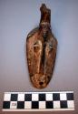 Wooden mask, brown patine with single horn; rare shape and design