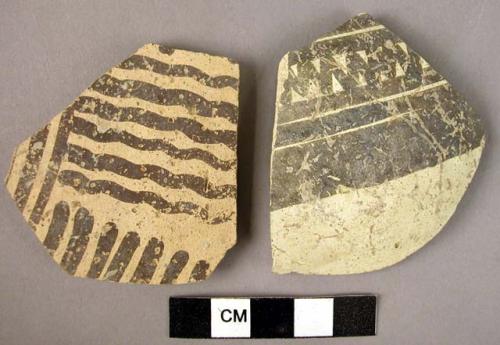 Ceramic body sherds, white ware with black painted geometric design