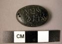 Oval-shaped inscribed stone - pierced as pendant