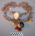 Necklace of glass and seed beads and feathers (yaycolamba)