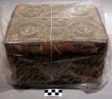 Large rectangular birch bark box decorated with porcupine quills