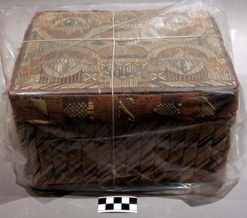 Large rectangular birch bark box decorated with porcupine quills