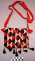 Man's woolen bag for carrying small objects; black, red and white; +