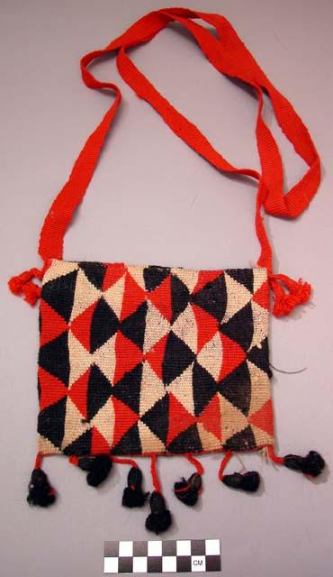 Man's woolen bag for carrying small objects; black, red and white; +