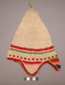 Child's knitted woolen cap - white with border decoration in red, +