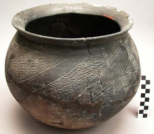 Incised black cooking pot - restored