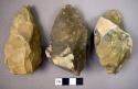 5 flint hand axes of various types-heavily patinated and rolled