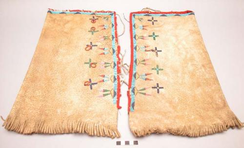 Pair of Plains leggings, fringed with some beadwork. Probably Omaha