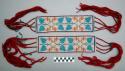 Pair of woven beadwork garters with red wool tassels