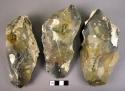3 large broad-ended flint hand axes - approaching  "cleaver" type