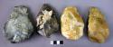 4 medium-sized, broad pointed flint hand axes