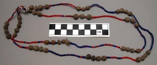 Necklace with blue and red glass beads