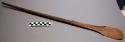Ladle, carved wood, rounded, flat ladle, split; handle tapered, burnt at tip