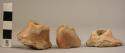 3 potsherds - finely levigated clay, red shiny painted? ware - 2 spouts