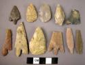 Chipped stone projectile points and fragments, various shapes and sizes