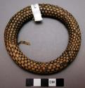 Bracelet; dark brown & natural grass woven in check pattern