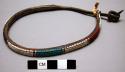 Necklace; leather band; decorated w/multi-colored glass beads