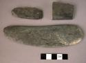 Ground stone axe fragments, black, partially polished