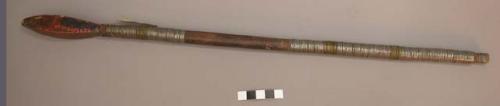 Wooden knobkerry, wound with thin strip of iron metal, mbasio