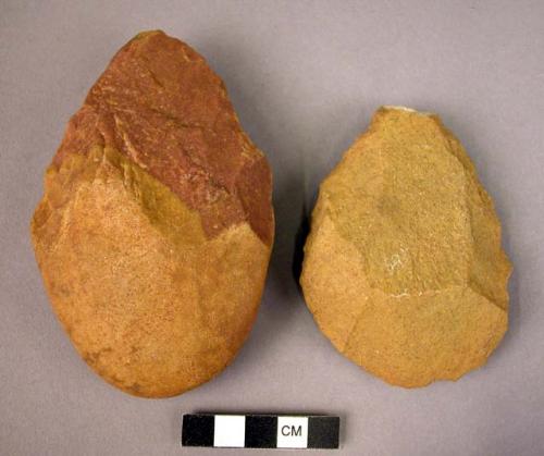 Two Quartzite hand axes, Late Acheulian types