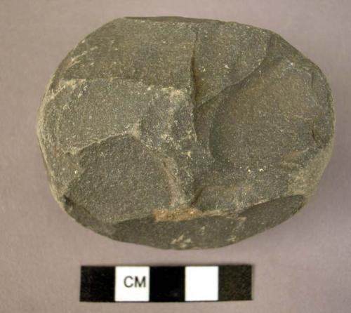 Hammerstone (trap); showing percussion marks resulting from use around circumfer