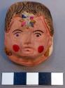 Miniature plaster mask - human face, natural color, yellow earrings, +