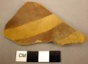 Ceramic, body sherd, red on orange bands, mended, fire clouded